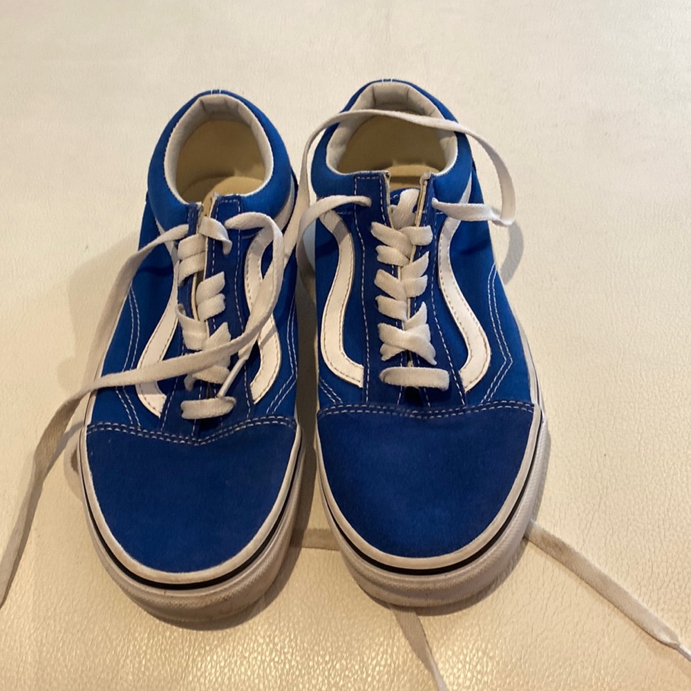 Vans - blue suede with white leather strip.